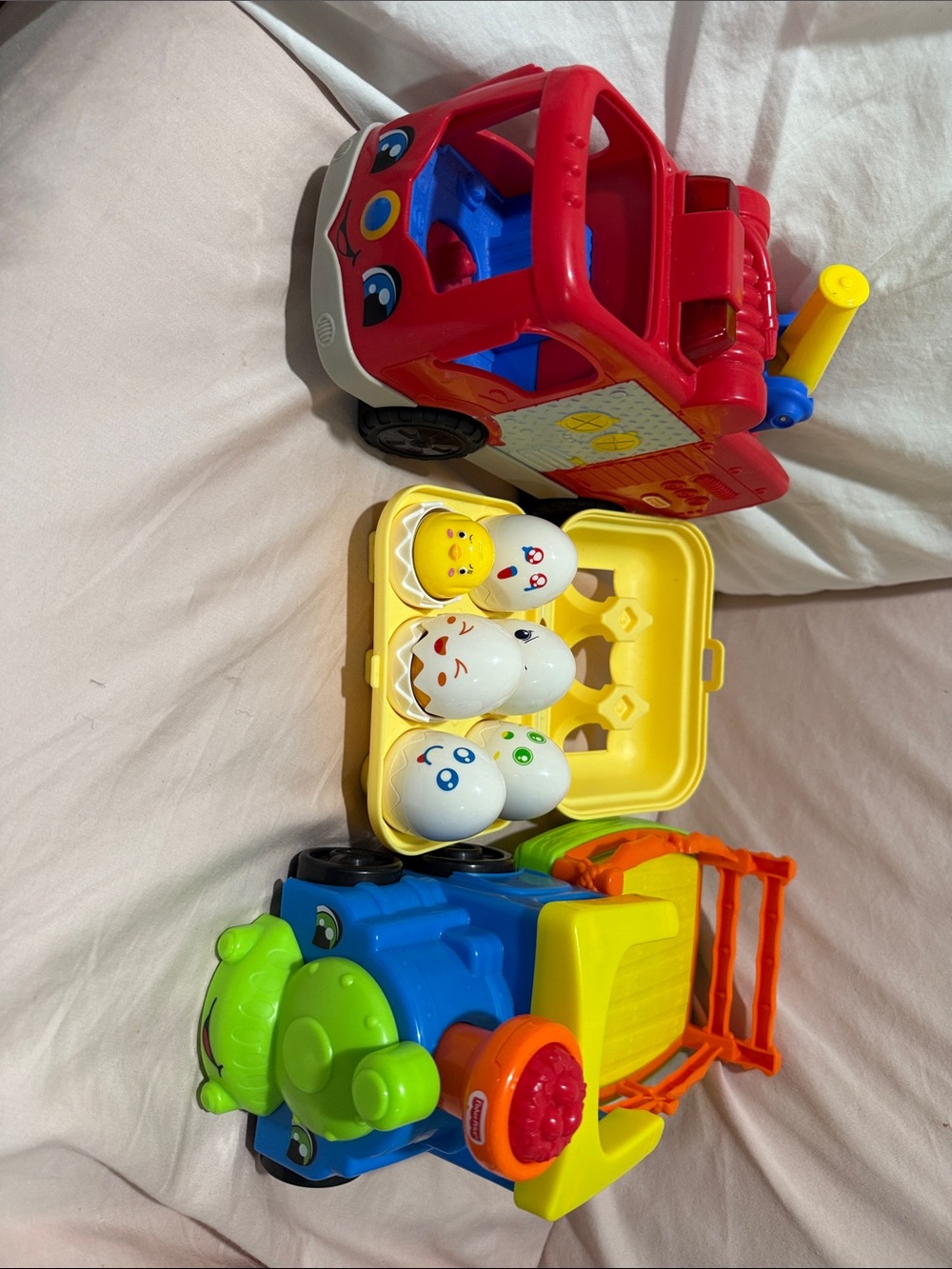 Fisher-Price fire truck and wagon. Feelings eggs
